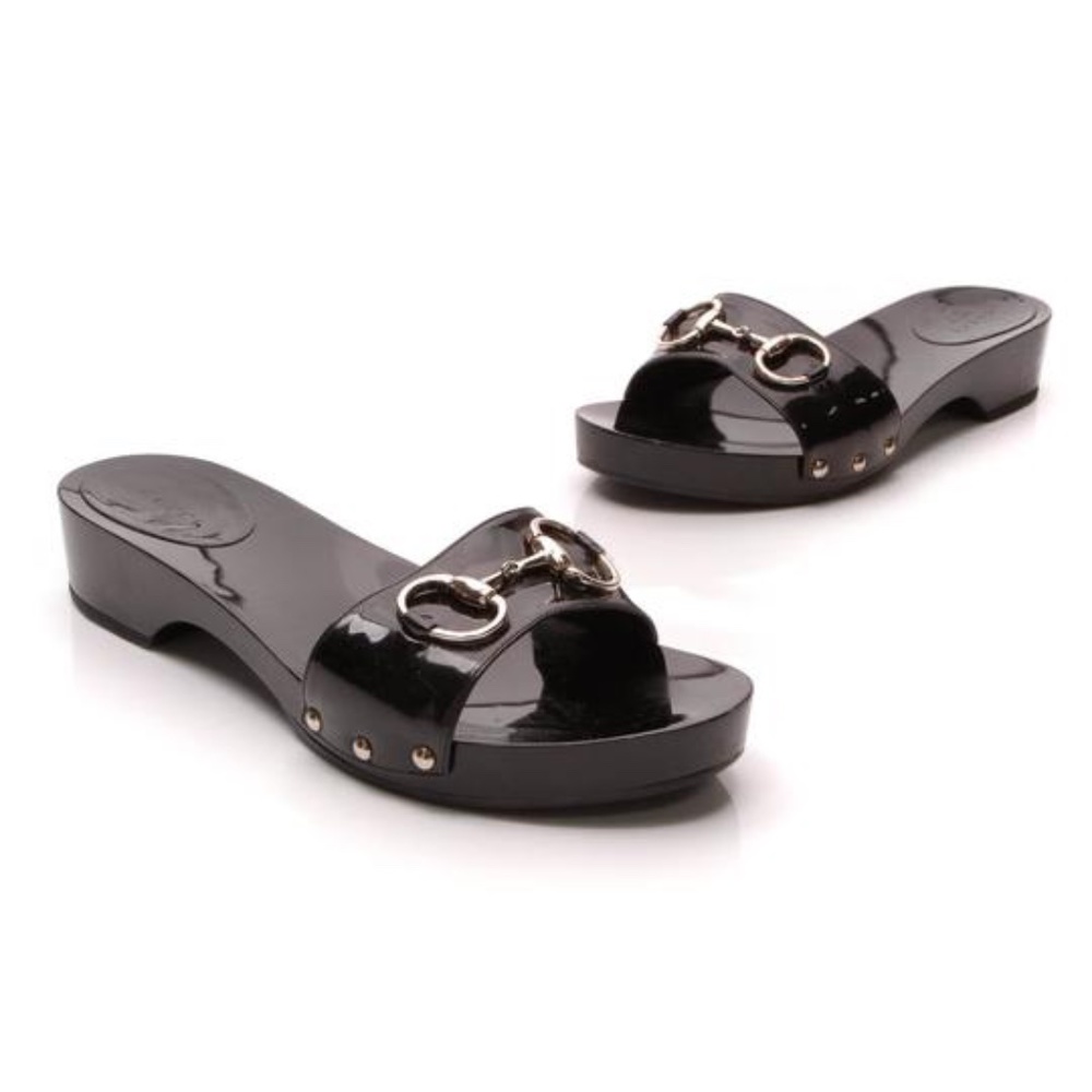 RARE GUCCI HORSEBIT WOODEN SLIDES